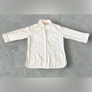 Baxter & Wells White Button Up Tab Sleeve Pockets Collared Rounded Hemline Vents